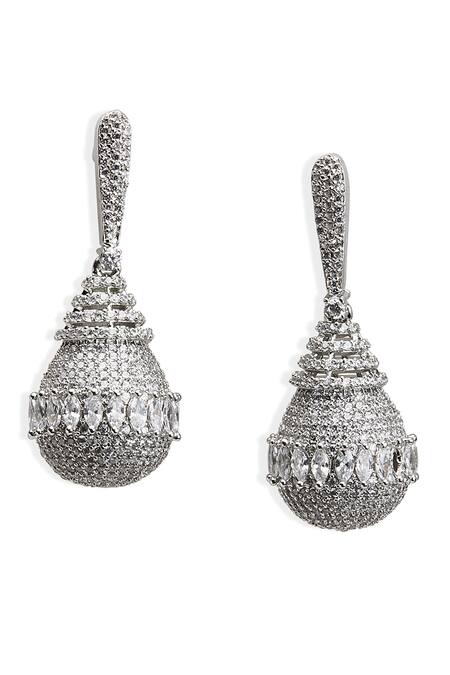 Curio Cottage_Silver Plated Foil Printing Faux Diamond Drop Earrings_Online_at_Aza_Fashions