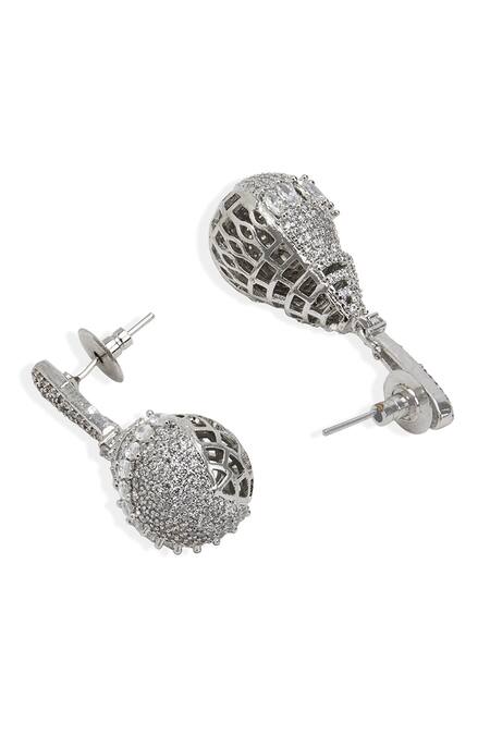 Buy_Curio Cottage_Silver Plated Foil Printing Faux Diamond Drop Earrings_Online_at_Aza_Fashions