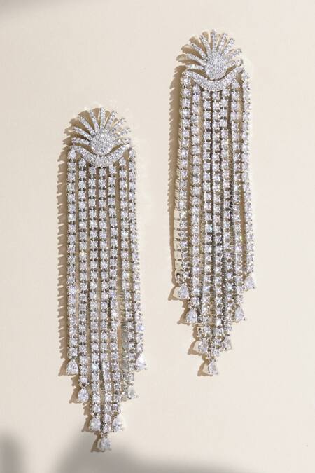 Shop Curio Cottage Silver Plated Imitation Diamonds Diamante Cascading Waterfall Earrings at Aza Fashions Shop_Curio Cottage_Silver Plated Imitation Diamonds Diamante Cascading Waterfall Earrings_at_Aza_Fashions