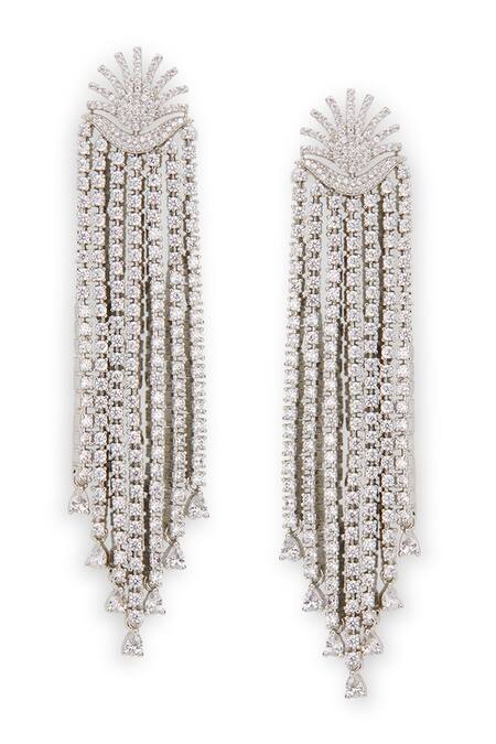 Curio Cottage Silver Plated Imitation Diamonds Diamante Cascading Waterfall Earrings Online at Aza Fashions Curio Cottage_Silver Plated Imitation Diamonds Diamante Cascading Waterfall Earrings_Online_at_Aza_Fashions