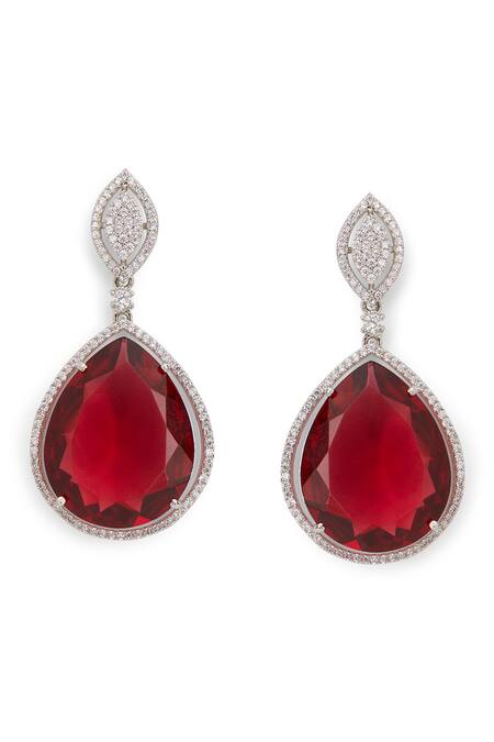 Curio Cottage Red Rhinestones, Crystals, Diamonds Gemstone Faux Drop Earrings Online at Aza Fashions Curio Cottage_Red Rhinestones, Crystals, Diamonds Gemstone Faux Drop Earrings_Online_at_Aza_Fashions