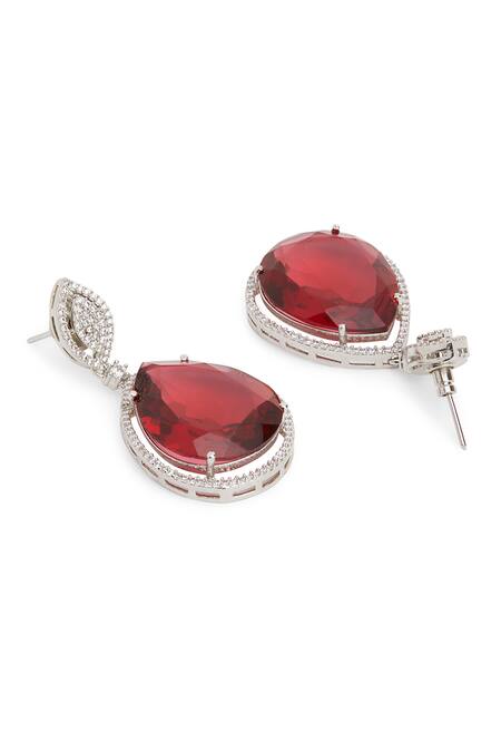 Buy Curio Cottage Red Rhinestones, Crystals, Diamonds Gemstone Faux Drop Earrings Online at Aza Fashions Buy_Curio Cottage_Red Rhinestones, Crystals, Diamonds Gemstone Faux Drop Earrings_Online_at_Aza_Fashions