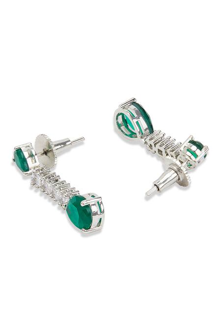 Buy_Curio Cottage_Silver Plated Fabric Flowers Emerald Stone And Faux Diamond Jewellery Set_Online_at_Aza_Fashions