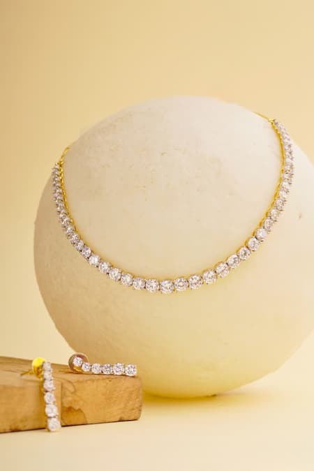 Shop Curio Cottage Silver Plated Imitation Diamonds Faux Choker Set at Aza Fashions Shop_Curio Cottage_Silver Plated Imitation Diamonds Faux Choker Set_at_Aza_Fashions