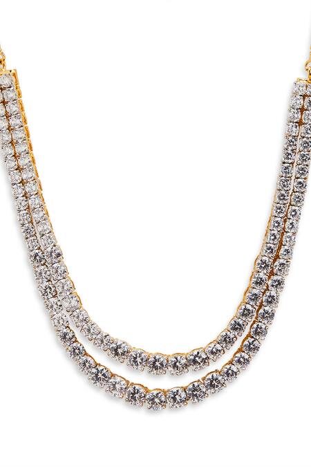 Buy_Curio Cottage_Silver Plated Fabric Flowers Faux Diamond Layered Necklace Set_Online_at_Aza_Fashions