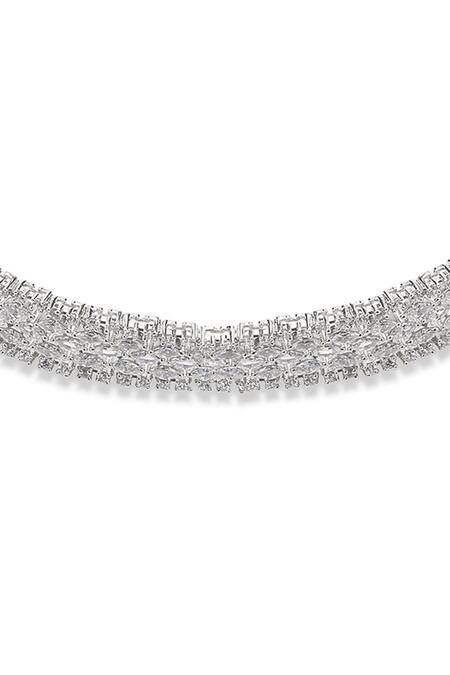 Buy Curio Cottage Silver Plated Fabric Flowers Faux Diamond Cluster Choker Set Online at Aza Fashions Buy_Curio Cottage_Silver Plated Fabric Flowers Faux Diamond Cluster Choker Set_Online_at_Aza_Fashions