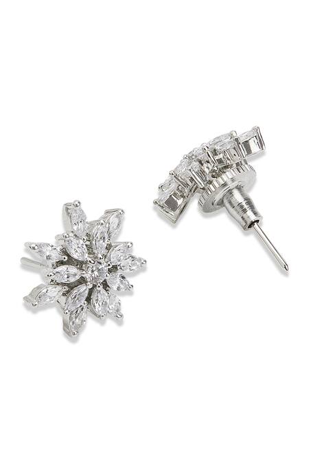 Buy Curio Cottage Silver Plated Fabric Flowers Faux Diamond Cluster Choker Set Buy_Curio Cottage_Silver Plated Fabric Flowers Faux Diamond Cluster Choker Set