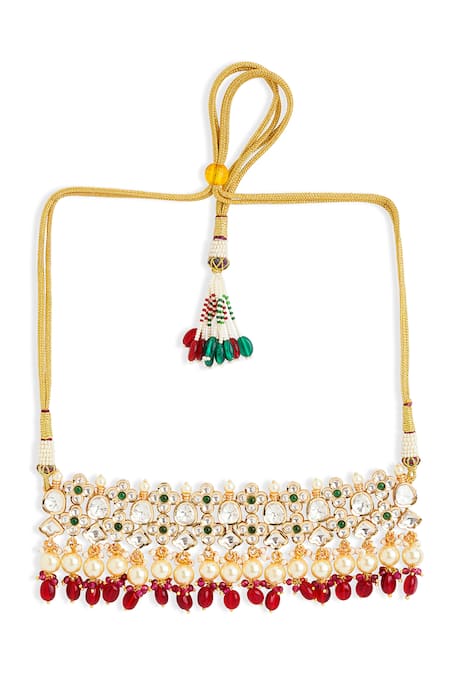 Shop Curio Cottage Gold Plated Zari Kundan Embellished Choker Set at Aza Fashions Shop_Curio Cottage_Gold Plated Zari Kundan Embellished Choker Set_at_Aza_Fashions