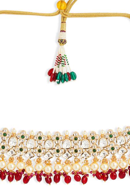 Curio Cottage Gold Plated Zari Kundan Embellished Choker Set Online at Aza Fashions Curio Cottage_Gold Plated Zari Kundan Embellished Choker Set_Online_at_Aza_Fashions