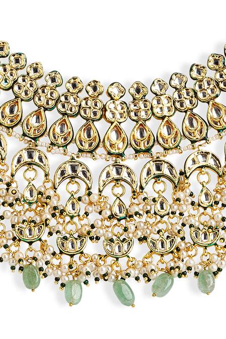Curio Cottage_Gold Plated Beads, Stones Kundan Embellished Necklace And Earring Set_Online_at_Aza_Fashions