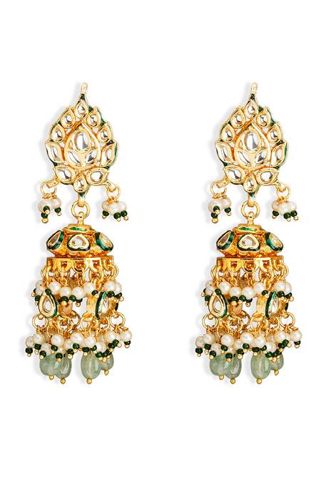 Buy_Curio Cottage_Gold Plated Beads, Stones Kundan Embellished Necklace And Earring Set_Online_at_Aza_Fashions