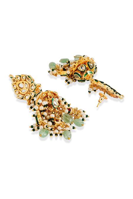 Shop_Curio Cottage_Gold Plated Beads, Stones Kundan Embellished Necklace And Earring Set_Online_at_Aza_Fashions