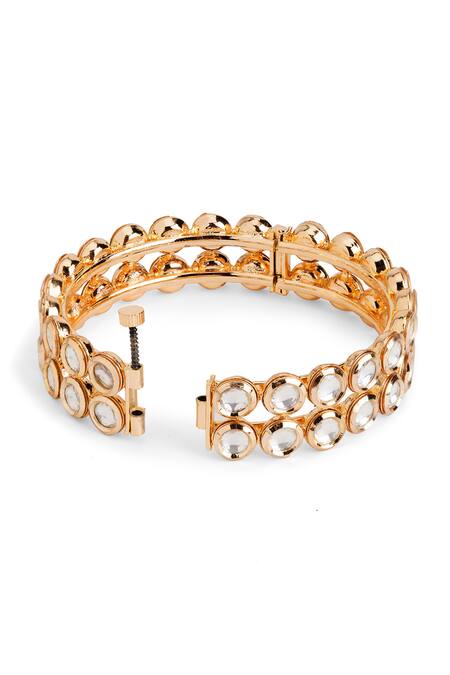 Curio Cottage_Gold Plated Kundan Dual Row Bangle_Online_at_Aza_Fashions