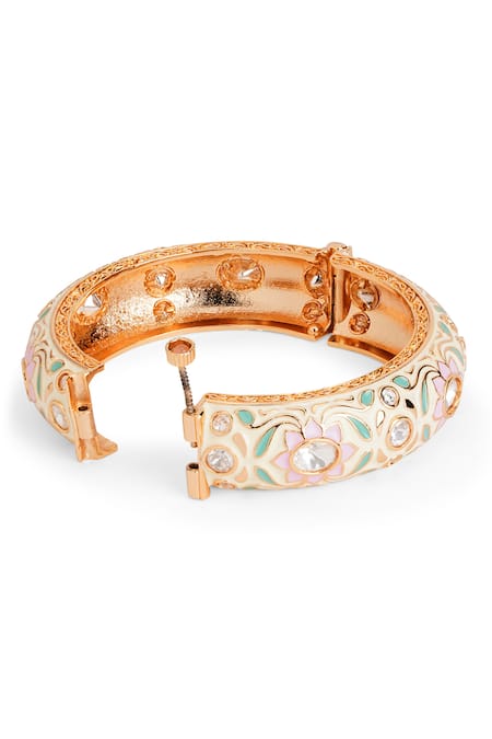 Curio Cottage Gold Plated Stones Pastel Floral Enamel Bangle Online at Aza Fashions Curio Cottage_Gold Plated Stones Pastel Floral Enamel Bangle_Online_at_Aza_Fashions