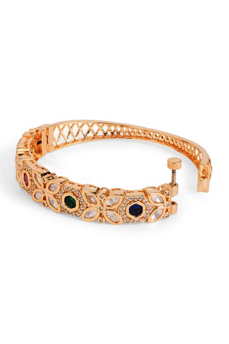 Curio Cottage Gold Plated Stones Navratna Multi-stone Kundan Bracelet Online at Aza Fashions Curio Cottage_Gold Plated Stones Navratna Multi-stone Kundan Bracelet_Online_at_Aza_Fashions