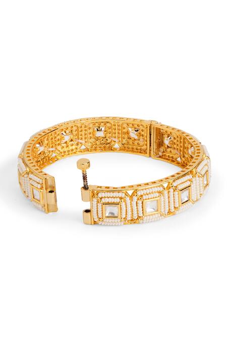 Curio Cottage_Gold Plated Crystals, Pearls Kundan Designer Bangle_Online_at_Aza_Fashions