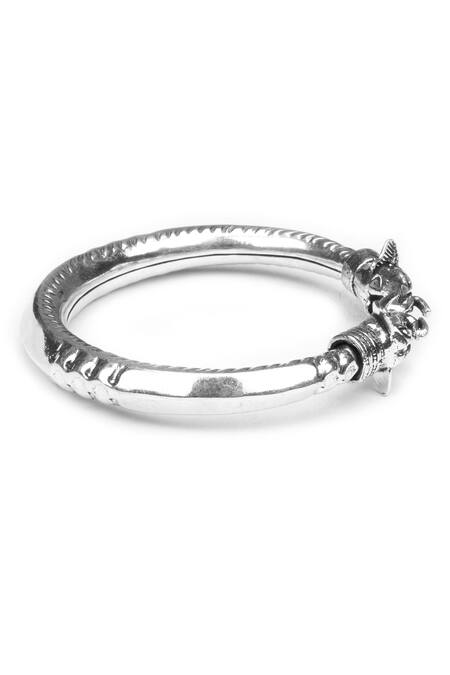 Shop_Sangeeta Boochra_Silver Plated Animal Carved Bangle _Online_at_Aza_Fashions