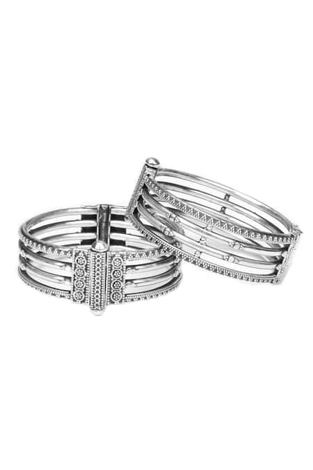 Sangeeta Boochra Four Layered Carved Silver Bangle 