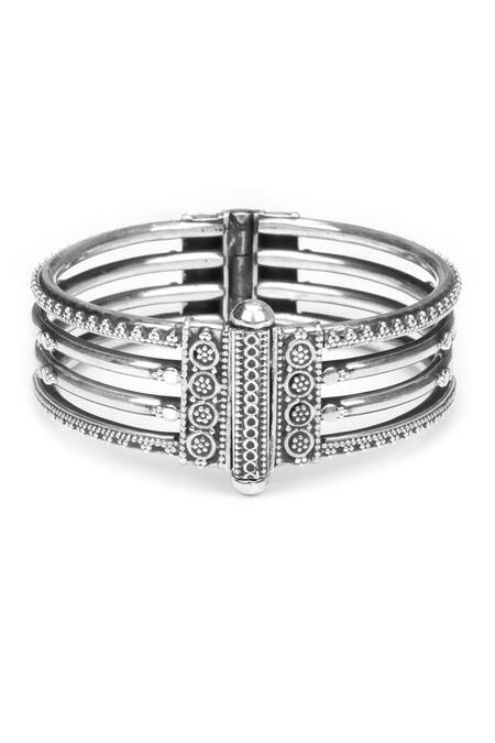 Sangeeta Boochra_Silver Plated Four Layered Carved Bangle _Online_at_Aza_Fashions
