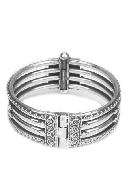 Buy_Sangeeta Boochra_Silver Plated Four Layered Carved Bangle _Online_at_Aza_Fashions