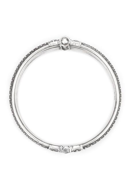 Sangeeta Boochra_Silver Plated Four Layered Carved Bangle _at_Aza_Fashions
