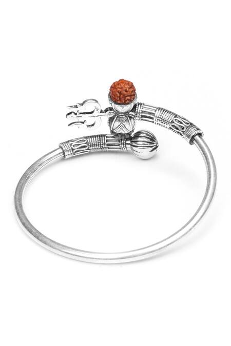 Sangeeta Boochra_Silver Plated Beads, Rhinestones Trishul Carved Rudraksh Bracelet _Online_at_Aza_Fashions