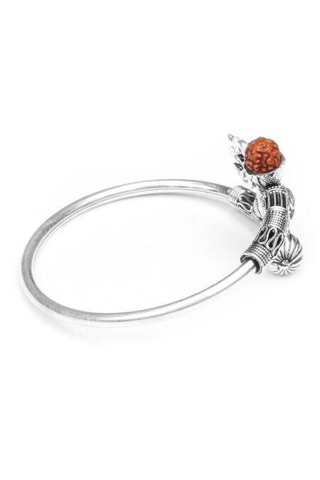 Buy_Sangeeta Boochra_Silver Plated Beads, Rhinestones Trishul Carved Rudraksh Bracelet _Online_at_Aza_Fashions