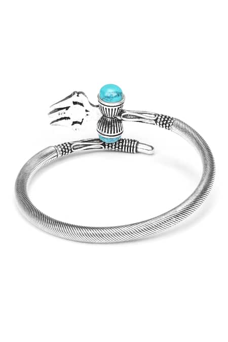 Sangeeta Boochra Silver Plated Stones Trishul Carved Bracelet With Turquoise Online at Aza Fashions Sangeeta Boochra_Silver Plated Stones Trishul Carved Bracelet With Turquoise _Online_at_Aza_Fashions
