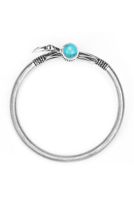 Shop Sangeeta Boochra Silver Plated Stones Trishul Carved Bracelet With Turquoise Online at Aza Fashions Shop_Sangeeta Boochra_Silver Plated Stones Trishul Carved Bracelet With Turquoise _Online_at_Aza_Fashions