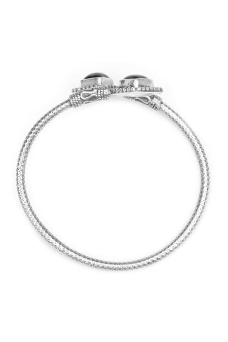 Shop_Sangeeta Boochra_Black Stones Onyx Embellished Silver Bracelet _Online_at_Aza_Fashions