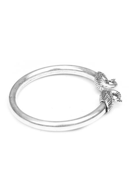 Buy_Sangeeta Boochra_Silver Plated Peacock Motif Carved Bracelet _Online_at_Aza_Fashions