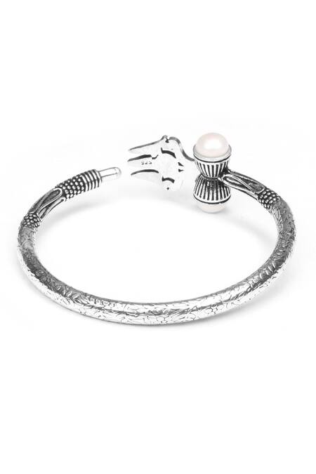 Sangeeta Boochra_Silver Plated Pearls Trishul Carved Bracelet _Online_at_Aza_Fashions