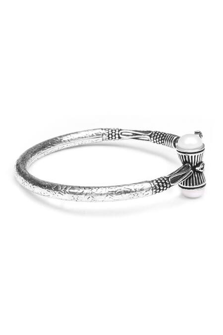 Buy_Sangeeta Boochra_Silver Plated Pearls Trishul Carved Bracelet _Online_at_Aza_Fashions