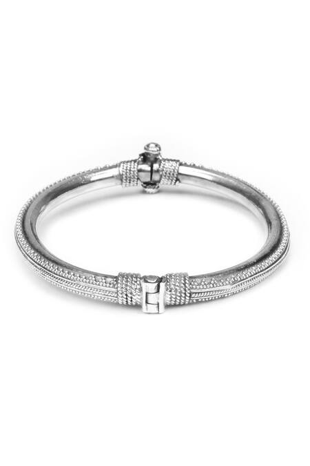 Buy_Sangeeta Boochra_Silver Plated Carved Bracelet _Online_at_Aza_Fashions