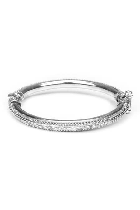 Shop_Sangeeta Boochra_Silver Plated Carved Bracelet _Online_at_Aza_Fashions