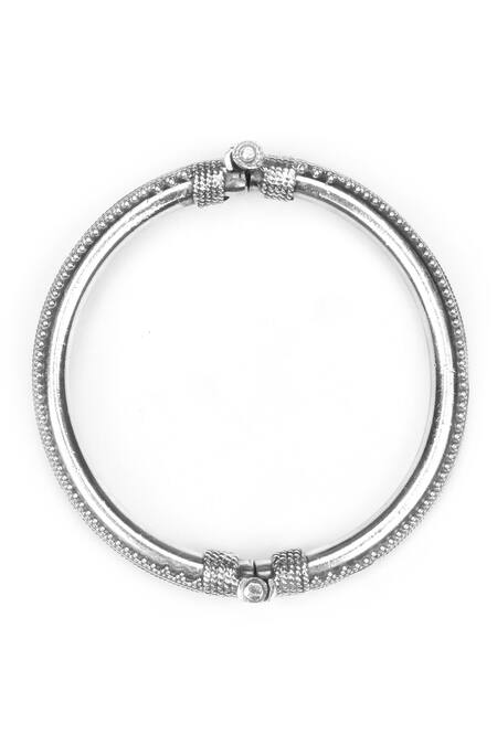 Sangeeta Boochra_Silver Plated Carved Bracelet _at_Aza_Fashions