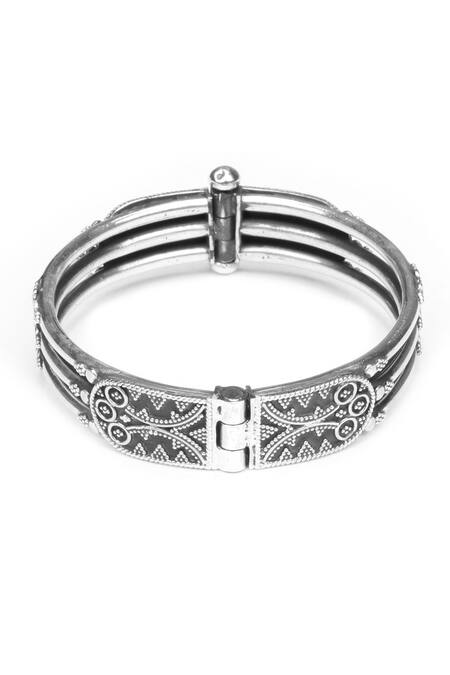 Buy_Sangeeta Boochra_Silver Plated Triple Layered Carved Bracelet _Online_at_Aza_Fashions