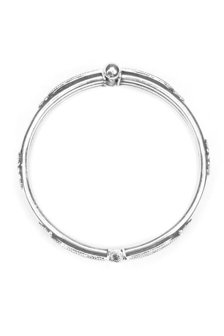 Shop_Sangeeta Boochra_Silver Plated Triple Layered Carved Bracelet _Online_at_Aza_Fashions