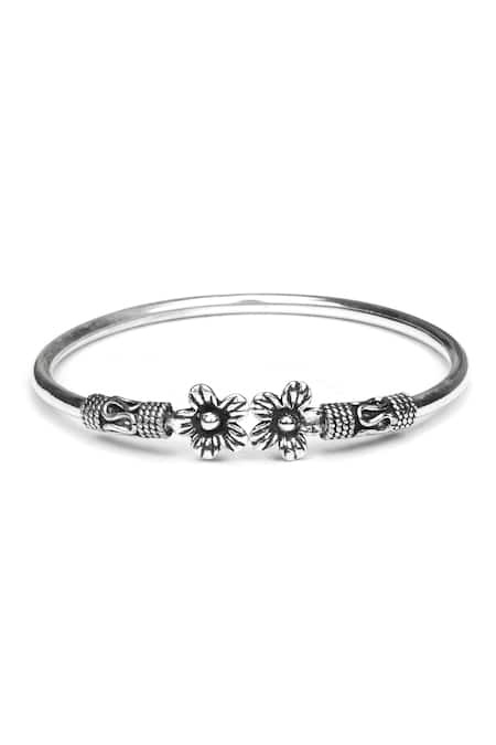 Sangeeta Boochra Floral Carved Silver Bracelet 