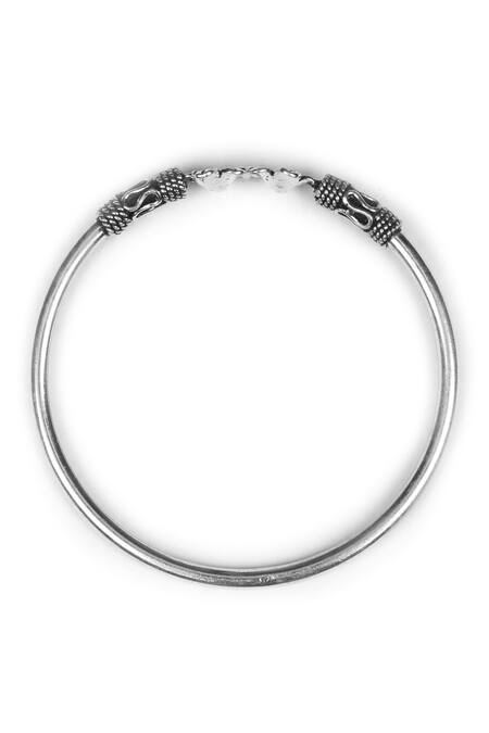 Shop_Sangeeta Boochra_Silver Plated Floral Carved Bracelet _Online_at_Aza_Fashions