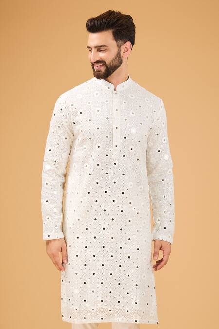 Kasbah White Georgette Mirrors, Embroidery Thread Kurta Online at Aza Fashions Kasbah_White Georgette Mirrors, Embroidery Thread Kurta _Online_at_Aza_Fashions