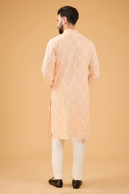 Shop Kasbah Pink Georgette Embroidery Chikankari Straight Kurta at Aza Fashions Shop_Kasbah_Pink Georgette Embroidery Chikankari Straight Kurta _at_Aza_Fashions