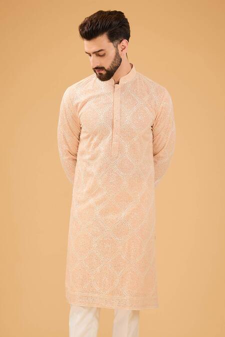 Kasbah Pink Georgette Embroidery Chikankari Straight Kurta Online at Aza Fashions Kasbah_Pink Georgette Embroidery Chikankari Straight Kurta _Online_at_Aza_Fashions