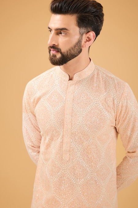 Buy Kasbah Pink Georgette Embroidery Chikankari Straight Kurta Online at Aza Fashions Buy_Kasbah_Pink Georgette Embroidery Chikankari Straight Kurta _Online_at_Aza_Fashions