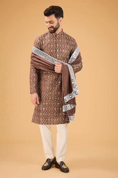 Kasbah Geometric Embroidered Kurta With Stole 