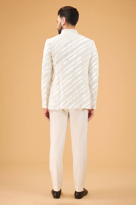 Shop_Kasbah_Ivory Velvet Diamonds Dori Embroidered Bandhgala _at_Aza_Fashions