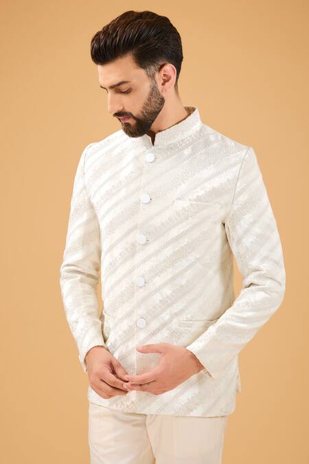 Kasbah_Ivory Velvet Diamonds Dori Embroidered Bandhgala _Online_at_Aza_Fashions
