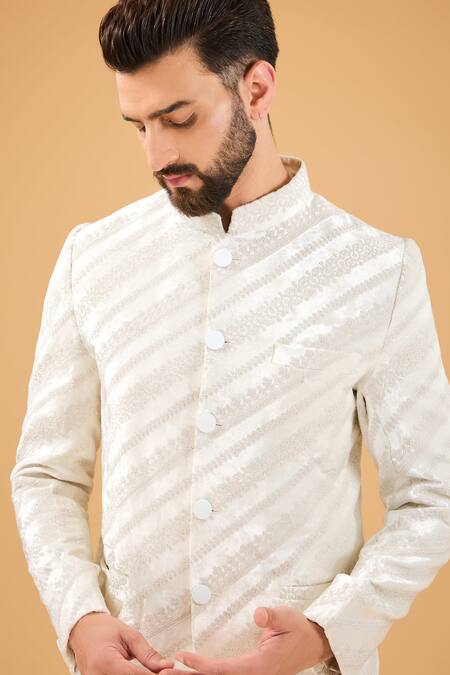 Buy_Kasbah_Ivory Velvet Diamonds Dori Embroidered Bandhgala _Online_at_Aza_Fashions