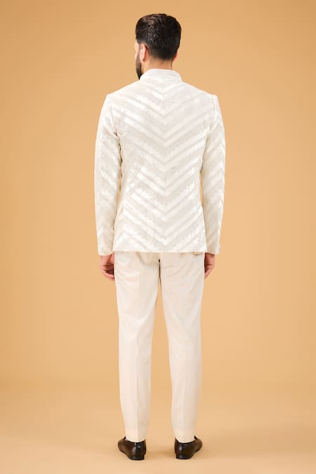 Shop_Kasbah_Ivory Velvet Embroidery Dori Bandhgala _at_Aza_Fashions