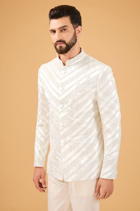 Kasbah_Ivory Velvet Embroidery Dori Bandhgala _Online_at_Aza_Fashions